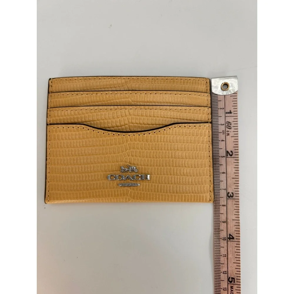 NWT COACH Lizard Embossed Leather Card Holder Slim ID Wallet Yellow MSRP $128 - Picture 5 of 5
